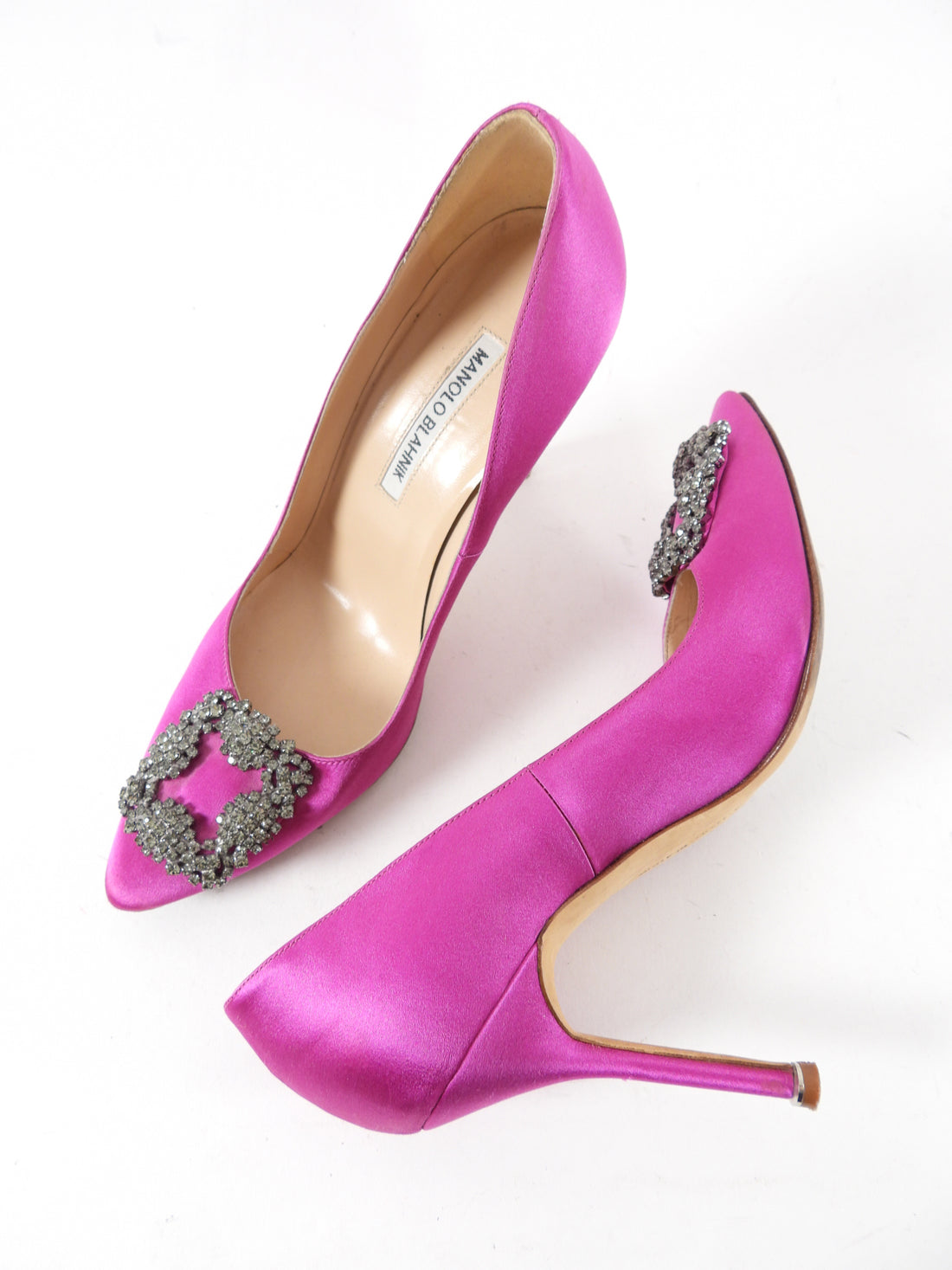 Manolo Blahnik Fuchsia Pink Satin Hangisi Pumps - 39