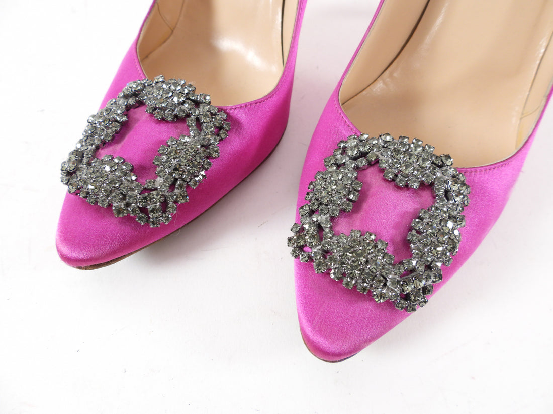 Manolo Blahnik Fuchsia Pink Satin Hangisi Pumps - 39