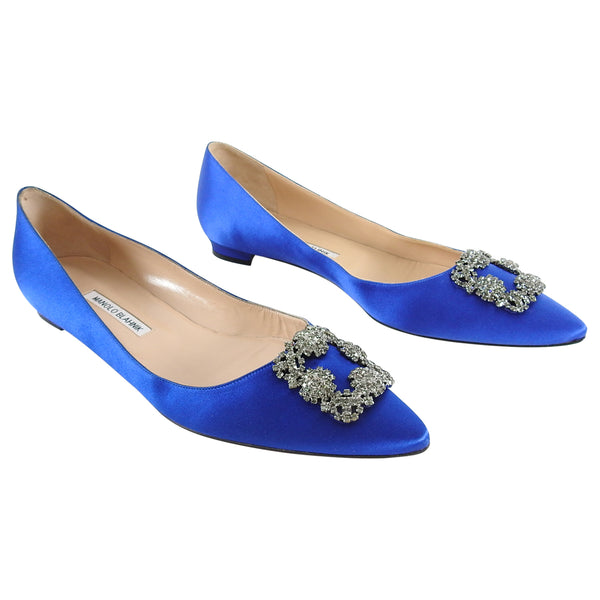 Manolo Blahnik Blue Satin Hangisi Crystal Flat Shoes - 43 – I MISS YOU ...