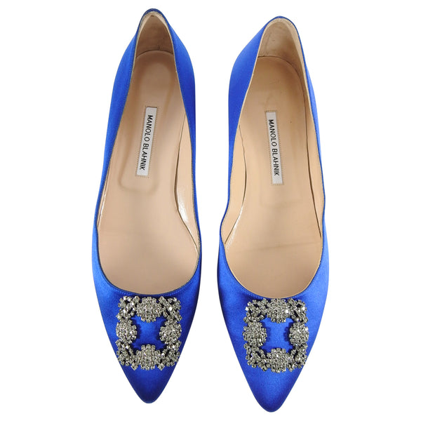 Manolo Blahnik Blue Satin Hangisi Crystal Flat Shoes - 43 – I MISS YOU ...