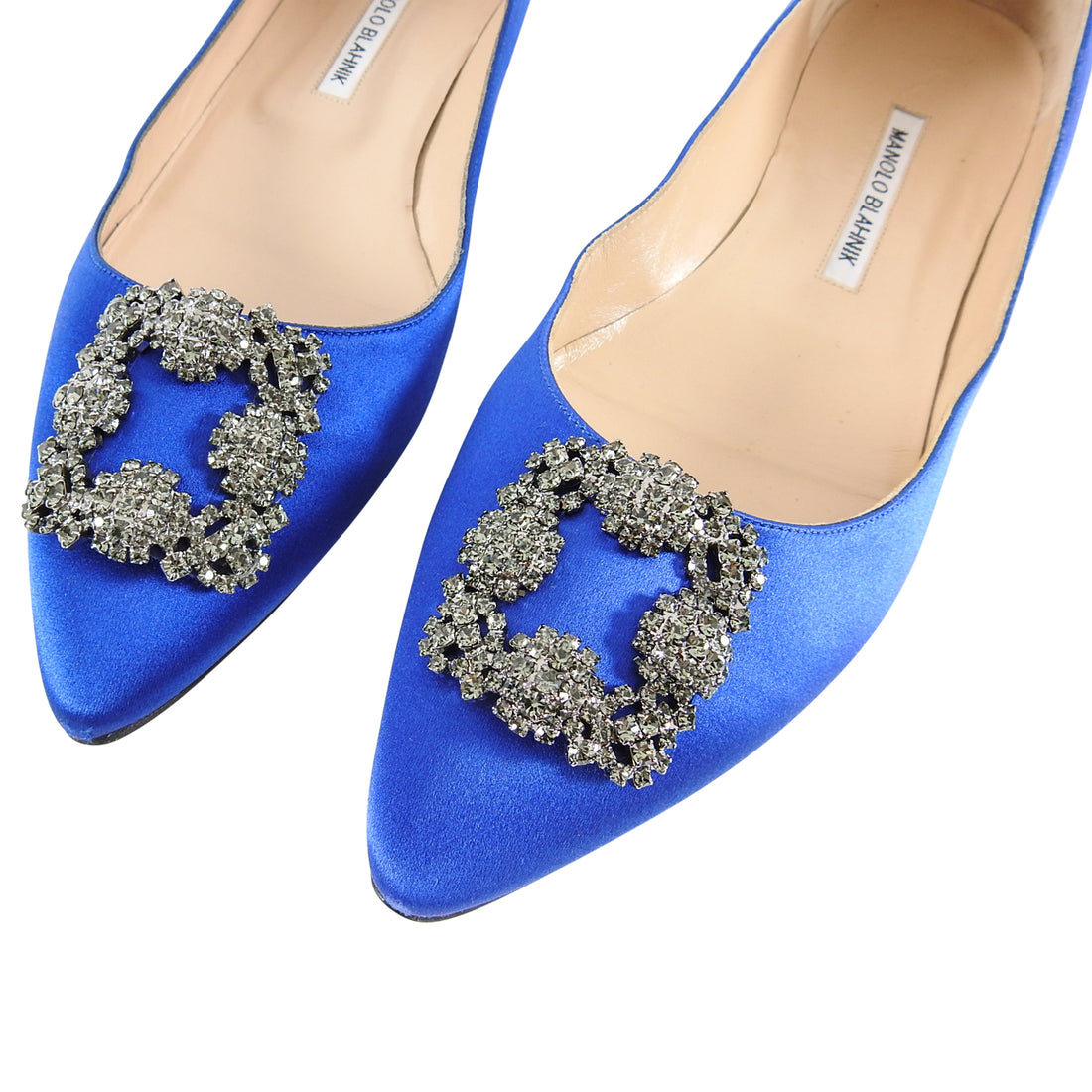 Manolo Blahnik Blue Satin Hangisi Crystal Flat Shoes - 43 – I MISS YOU  VINTAGE