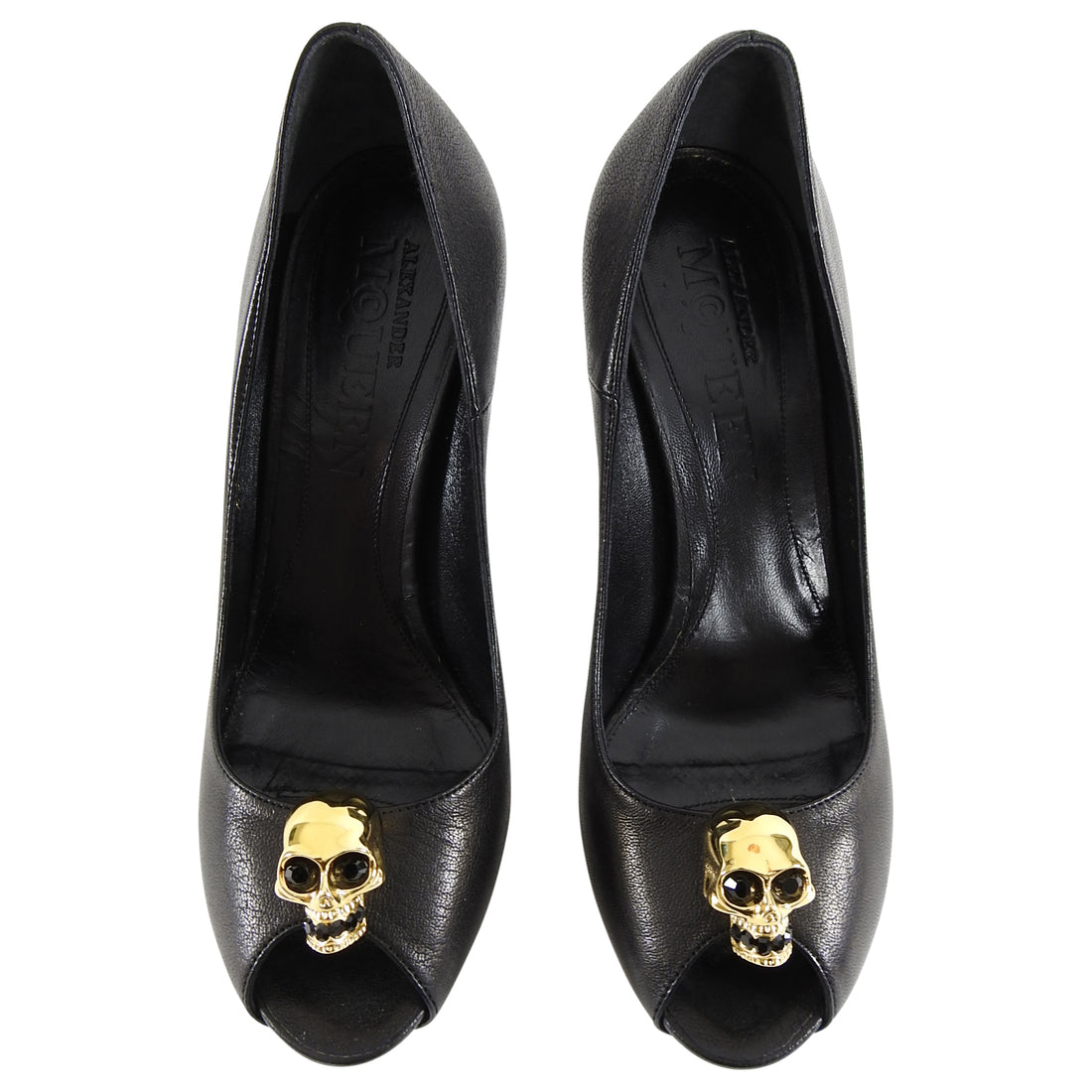 Alexander McQueen Black Leather Gold Skull Pump Heels  – I MISS YOU  VINTAGE