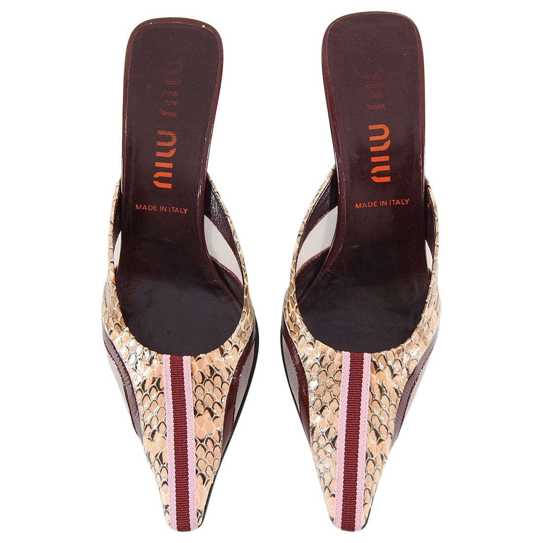 Miu Miu Vintage Early 2000's Pink Python Stripe Mules - 37 – I MISS YOU ...