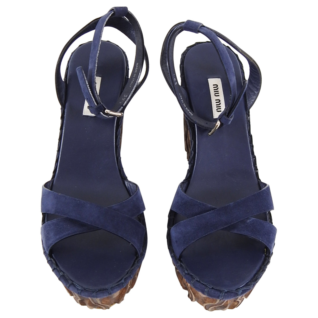 Miu Miu Vintage Style Navy Suede Platform Wedge Sandals - 39.5 / 9 – I ...