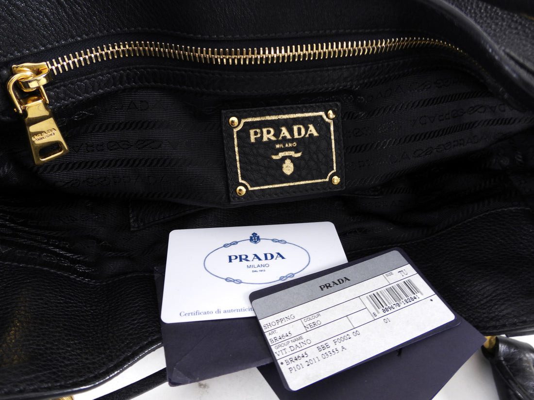 Prada Black Vitello Daino Leather Push Lock Large Antic Hobo Bag – I ...