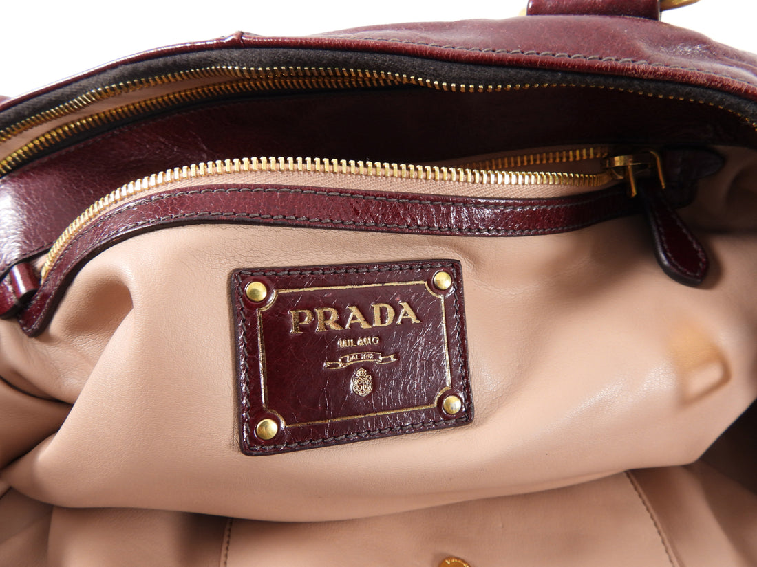 Prada Burgundy Leather Double Zip Large Tote Bag – I MISS YOU VINTAGE