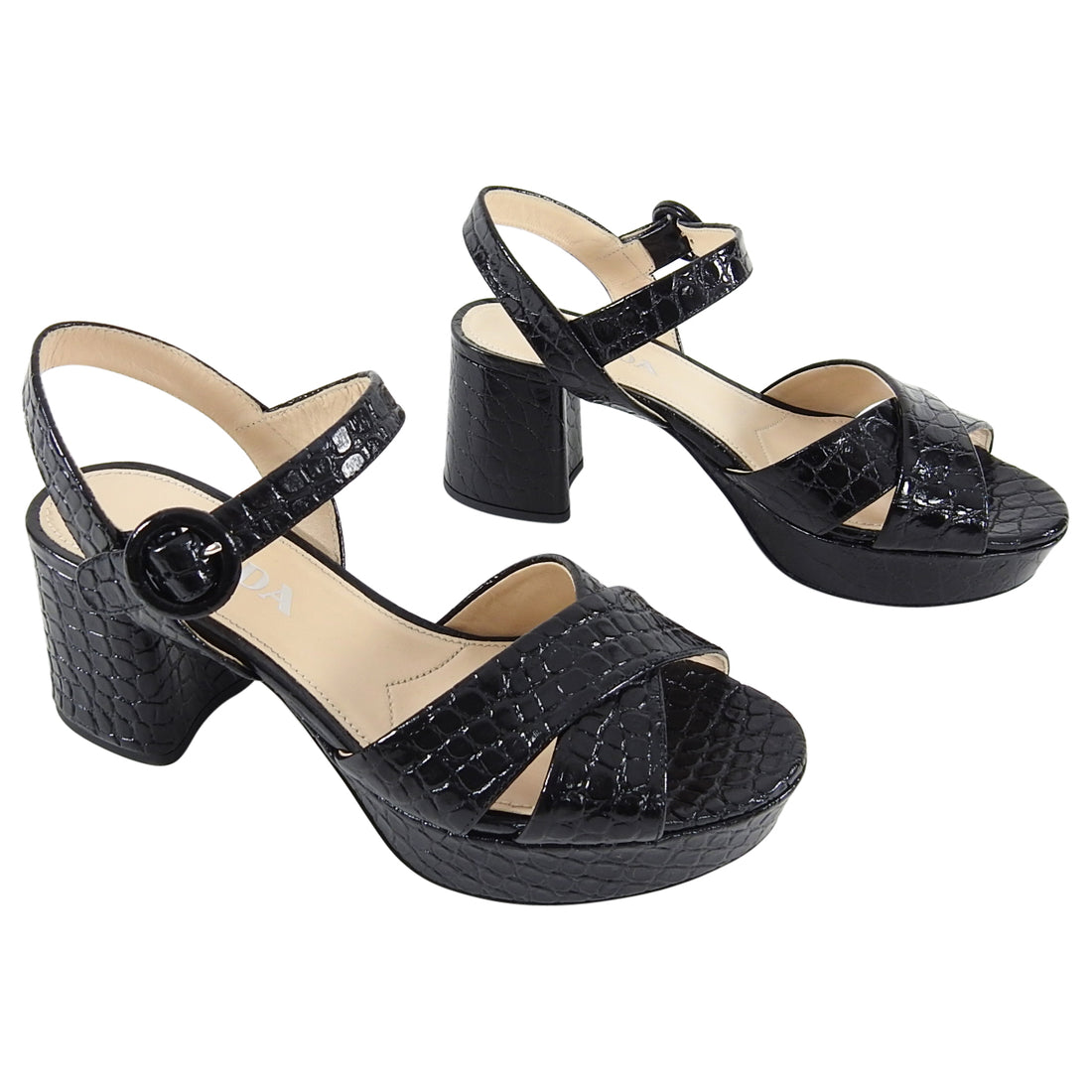 Prada Black Croc Effect Chunky Heel Platform Sandal - 36 /  – I MISS YOU  VINTAGE