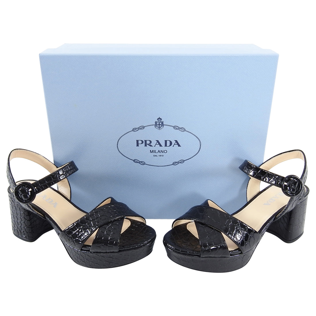 Prada Black Croc Effect Chunky Heel Platform Sandal - 36 /  – I MISS YOU  VINTAGE