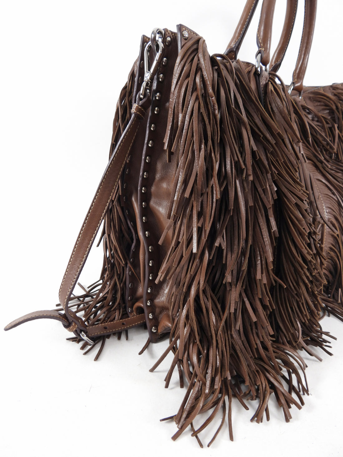 Prada Large Brown Nappa Fringe Two-Way Tote Bag – I MISS YOU VINTAGE