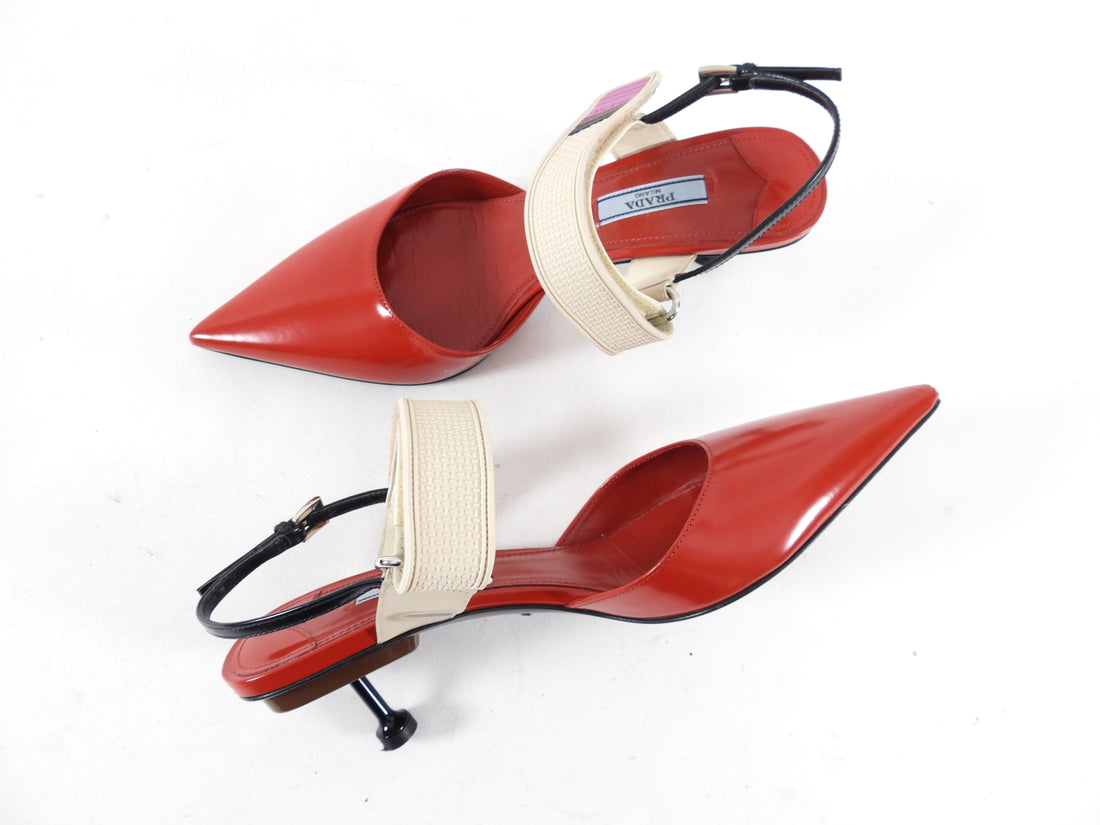 Prada Red Slingback Kitten Heel Pumps - 37 – I MISS YOU VINTAGE