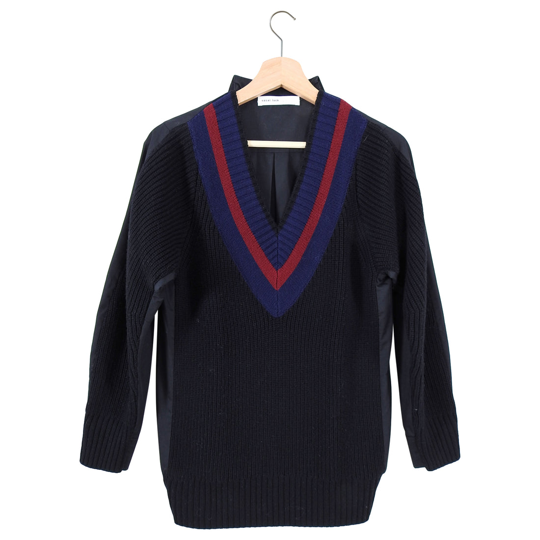 Sacai Luck Knit College Sweater with Cotton Back Inset - M