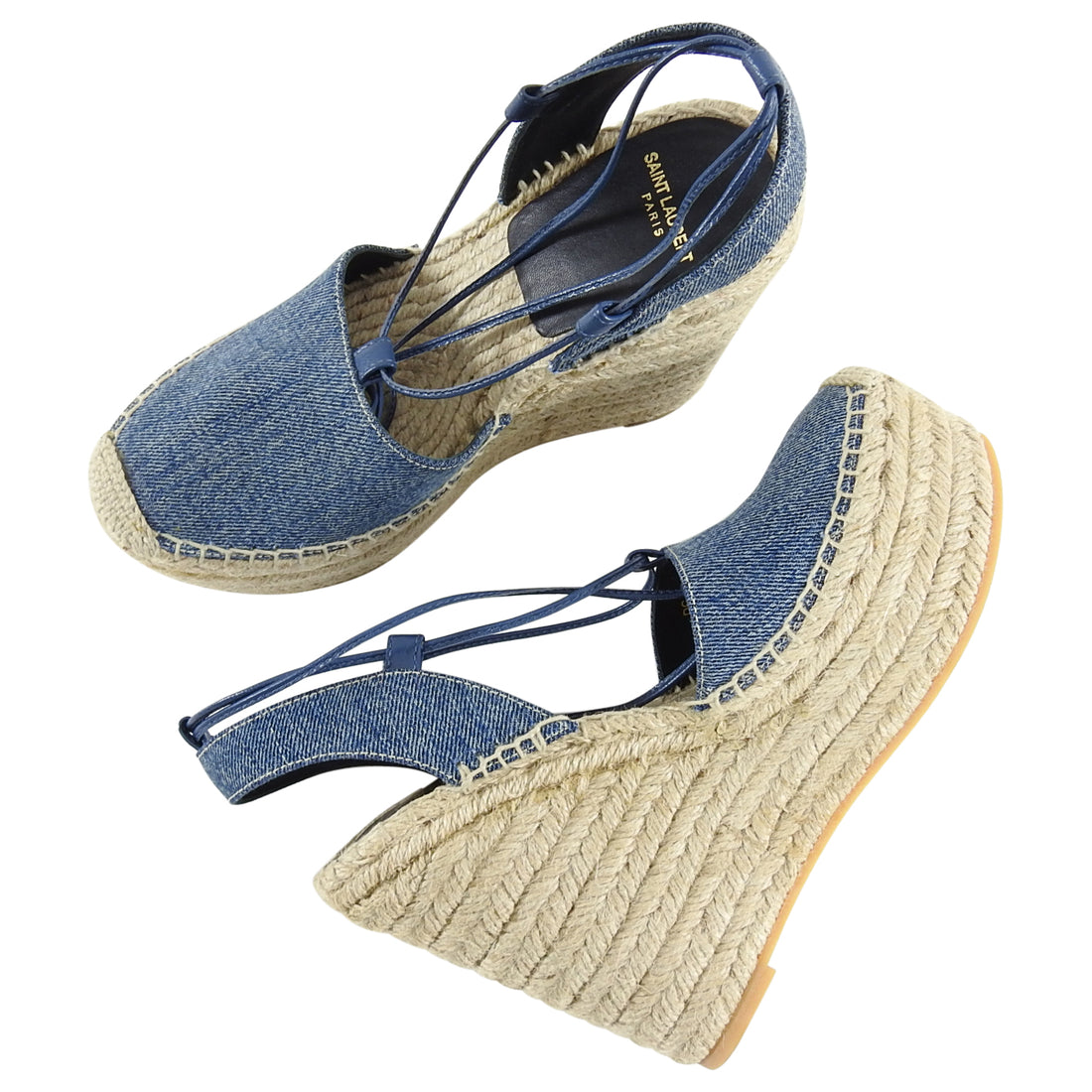 Saint Laurent Blue Denim Espadrille Wedge Sandals - 36.5 – I MISS YOU ...