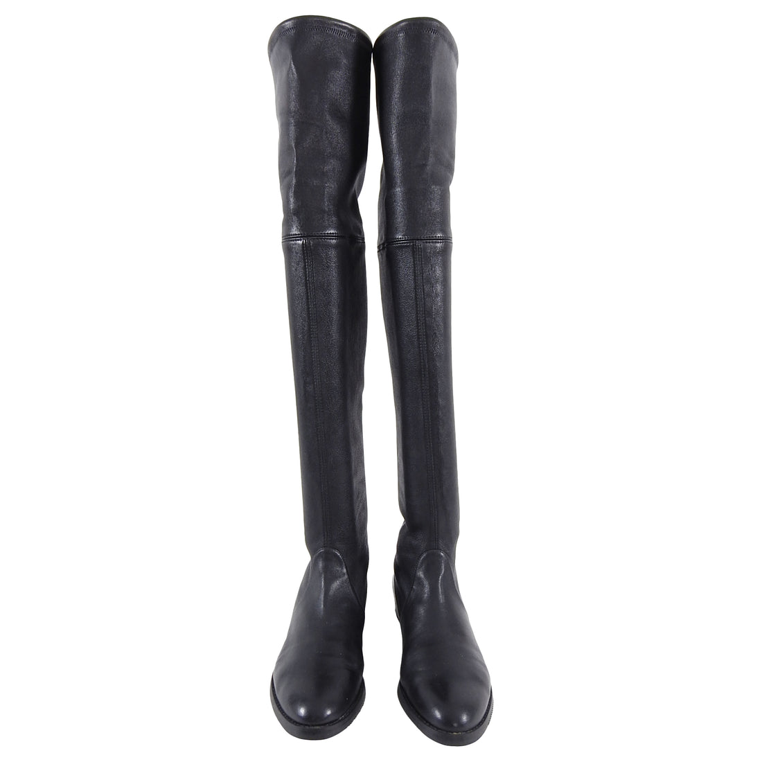 Stuart Weitzman Lowland Black Leather Over the Knee Flat Boots - 9 – I ...