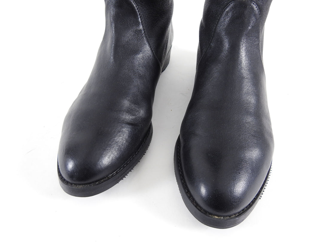 Stuart Weitzman Lowland Black Leather Over the Knee Flat Boots - 9 – I ...