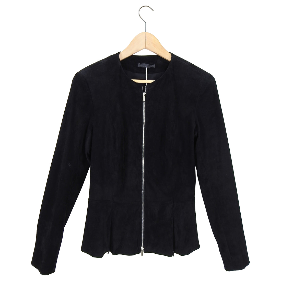 The Row Black Suede Zip Front Anasta Fitted Jacket - 6 / 8