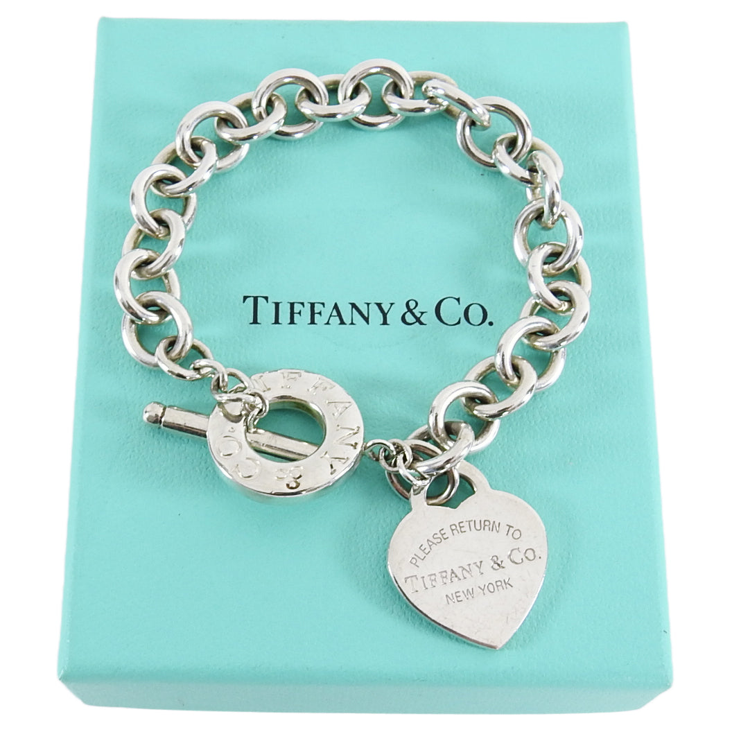 Tiffany and Co. Sterling Silver Heart Toggle Chain Bracelet I MISS