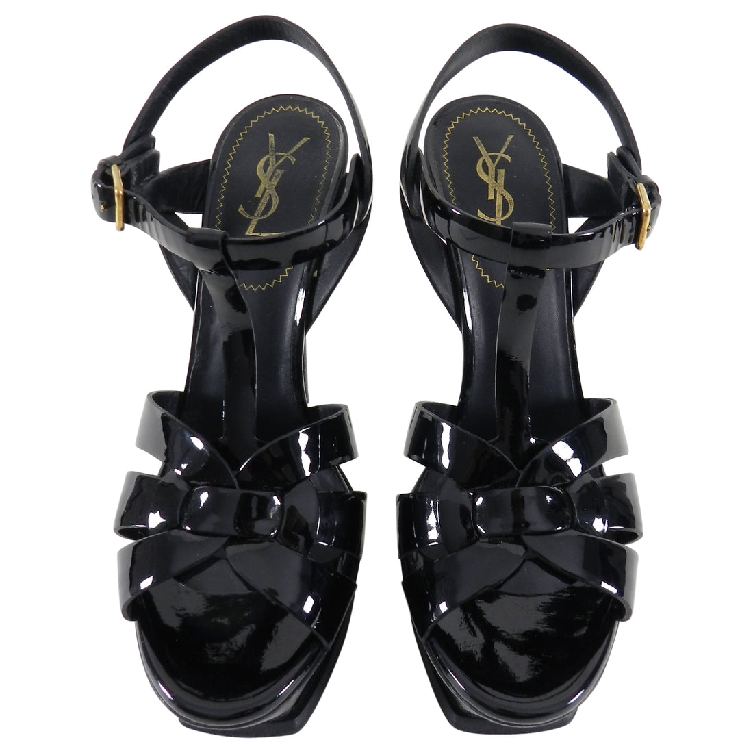 YSL Yves Saint Laurent Black Patent Tribute 105 Sandals Heels - 38 – I ...