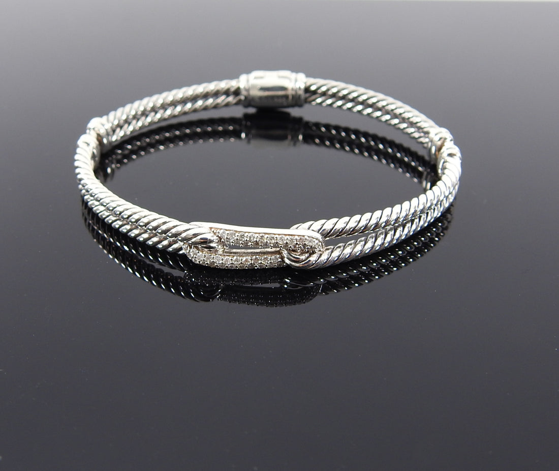 David Yurman Petite Pave Diamond and Sterling Labyrinth Loop Bracelet ...