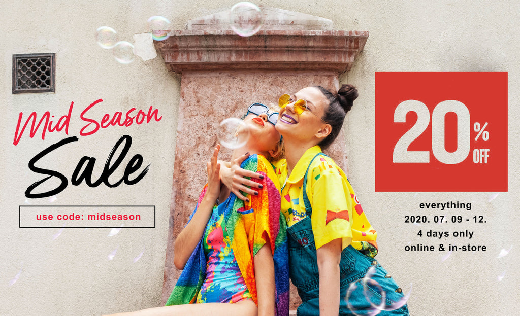 Midseason sale - 20% kedvezmény a teljes kínálatra 4 napon át! Színesítsd a nyaradat és gardróbodat egy trendi halászsapkával, trikóval vagy overállal és élvezd a napsütést! Legyen szó kerti party-ról, esküvőről vagy csak a strandra tervezel egy kis frissítést, ne feledd, hogy új kollekciókkal, régi kedvencekkel és szuper ötletekkel várunk! Ráadásul most mindez 20% kedvezménnyel vár Rád a Szputnyik shop webshopjában és Dohány utcai üzletünkben 2020. július 9-től 12-ig, 4 napon át, csütörtöktől vasárnapig!