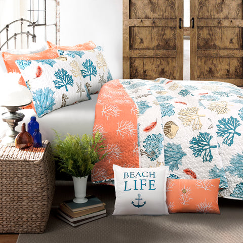 Coastal Reef Feather Quilt Set by Lush Decor
