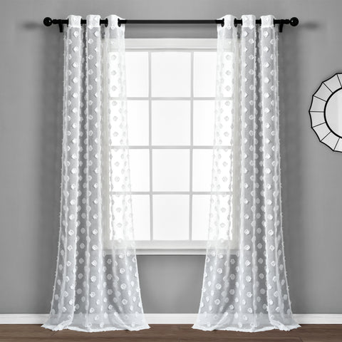 Textured Dot Grommet Sheer Window Curtain Panel Set