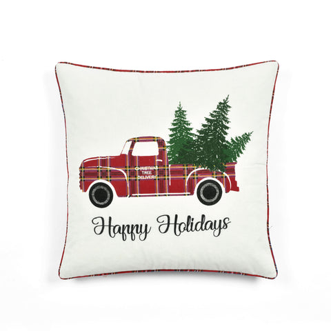 Holiday Truck Plaid Embroidery Script Decorative Pillow Cover by Lush Decor