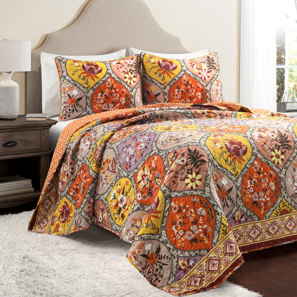 Fall Floral Bedding: Bohemian Flower Quilt Set by Lush Decor
