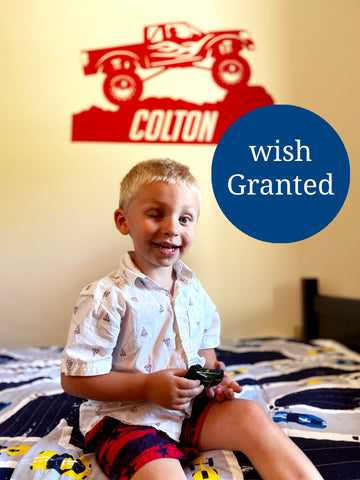 Wish Kid Colton in Car Tracks theme bedroom