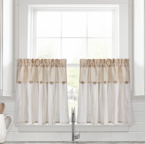 Linen Button Kitchen Window Tiers Set