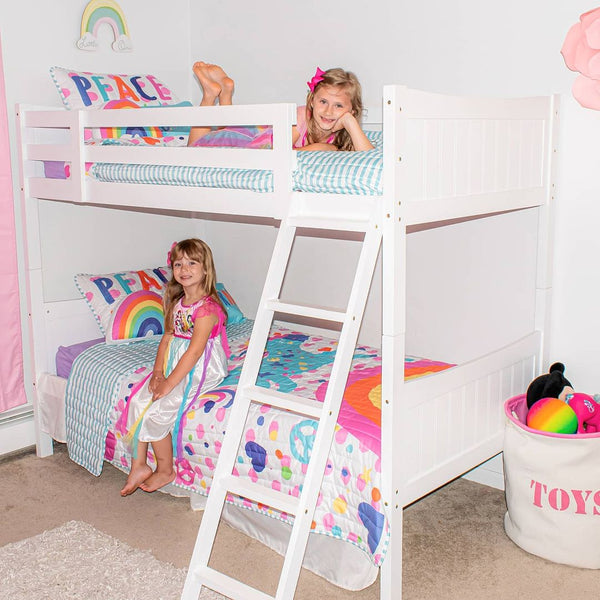 Unicorn Rainbow Quilt Set on bunk bed in girls bedroom