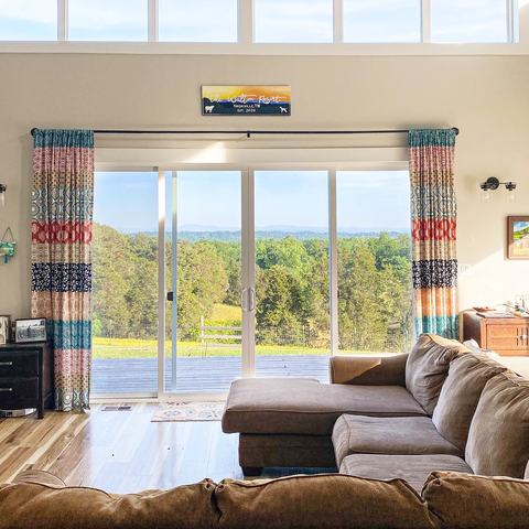 boho window curtains in living room