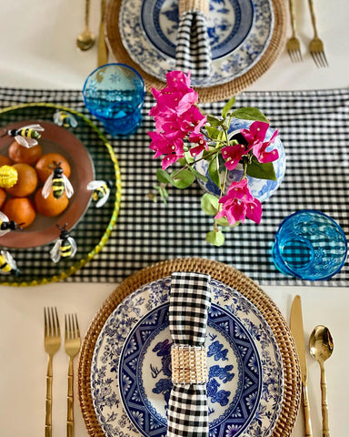 gingham check table runner and napkins