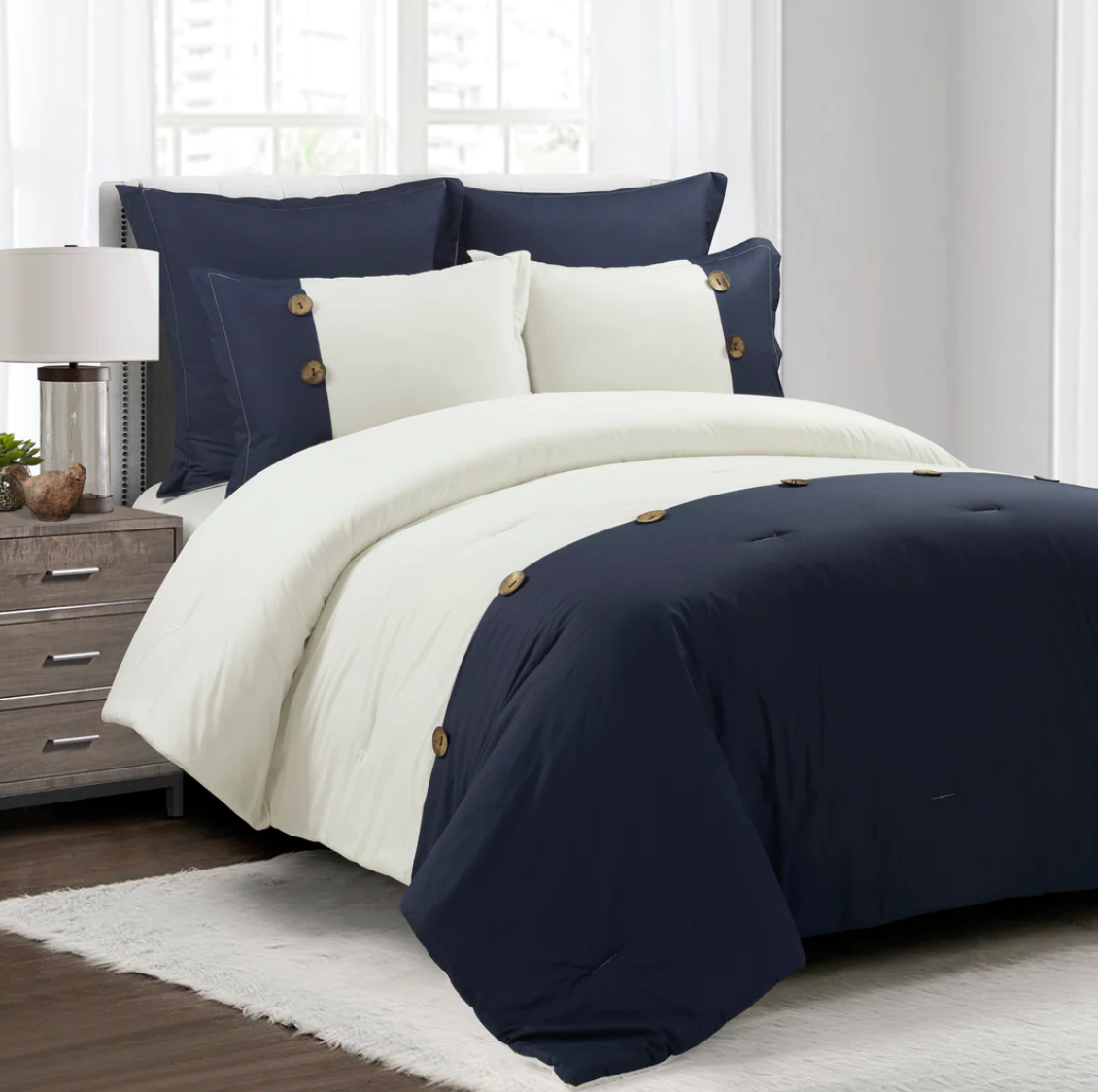 Linen Button Comforter 5 Piece Set