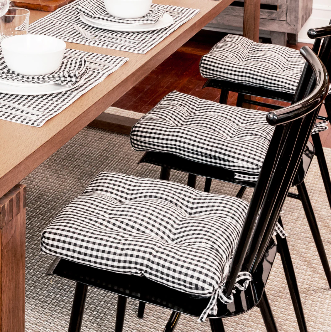 Gingham Check Yarn Dyed Chair Pad 2-Pack Set