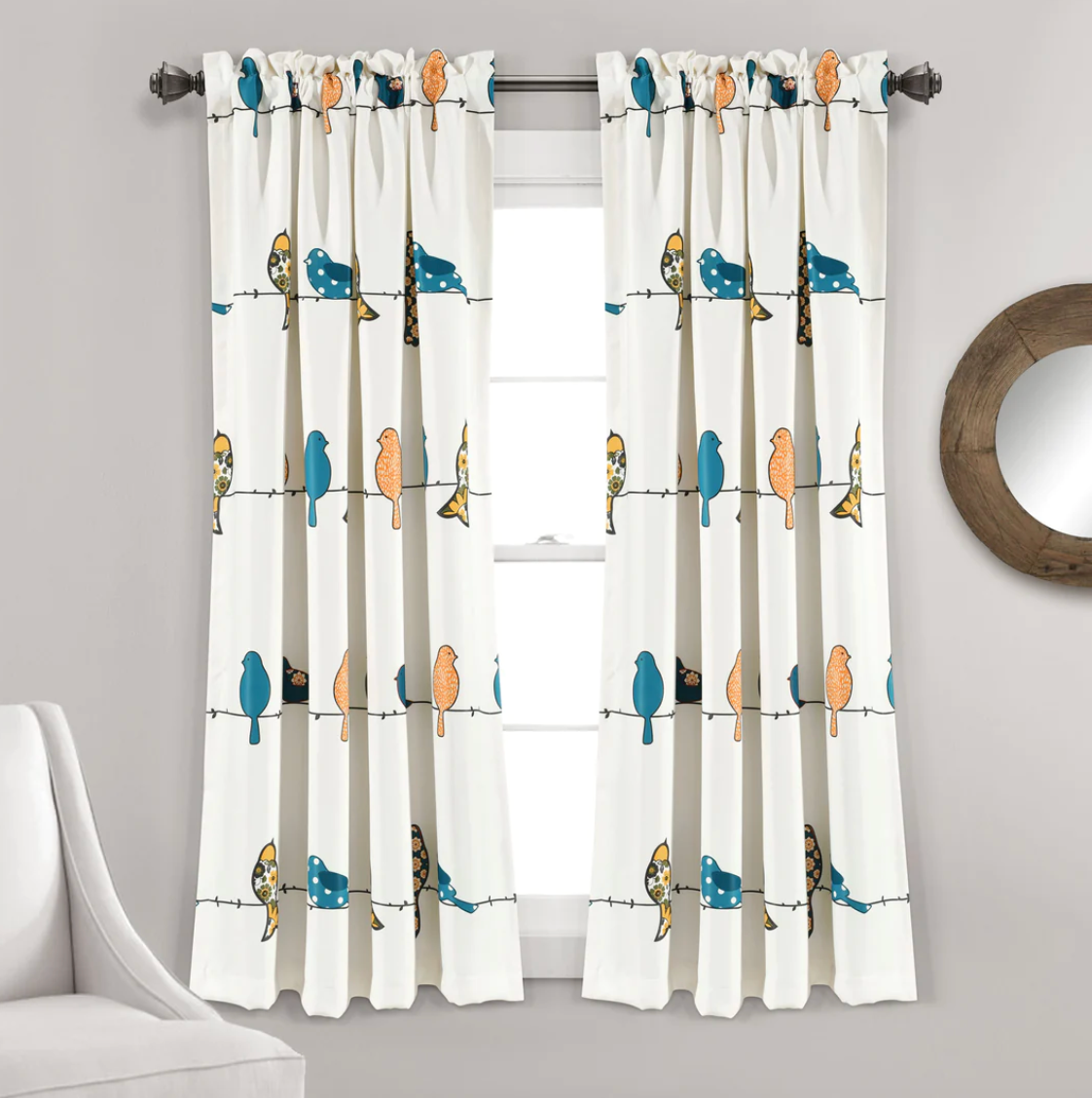 Rowley Birds Light Filtering Window Curtain Set