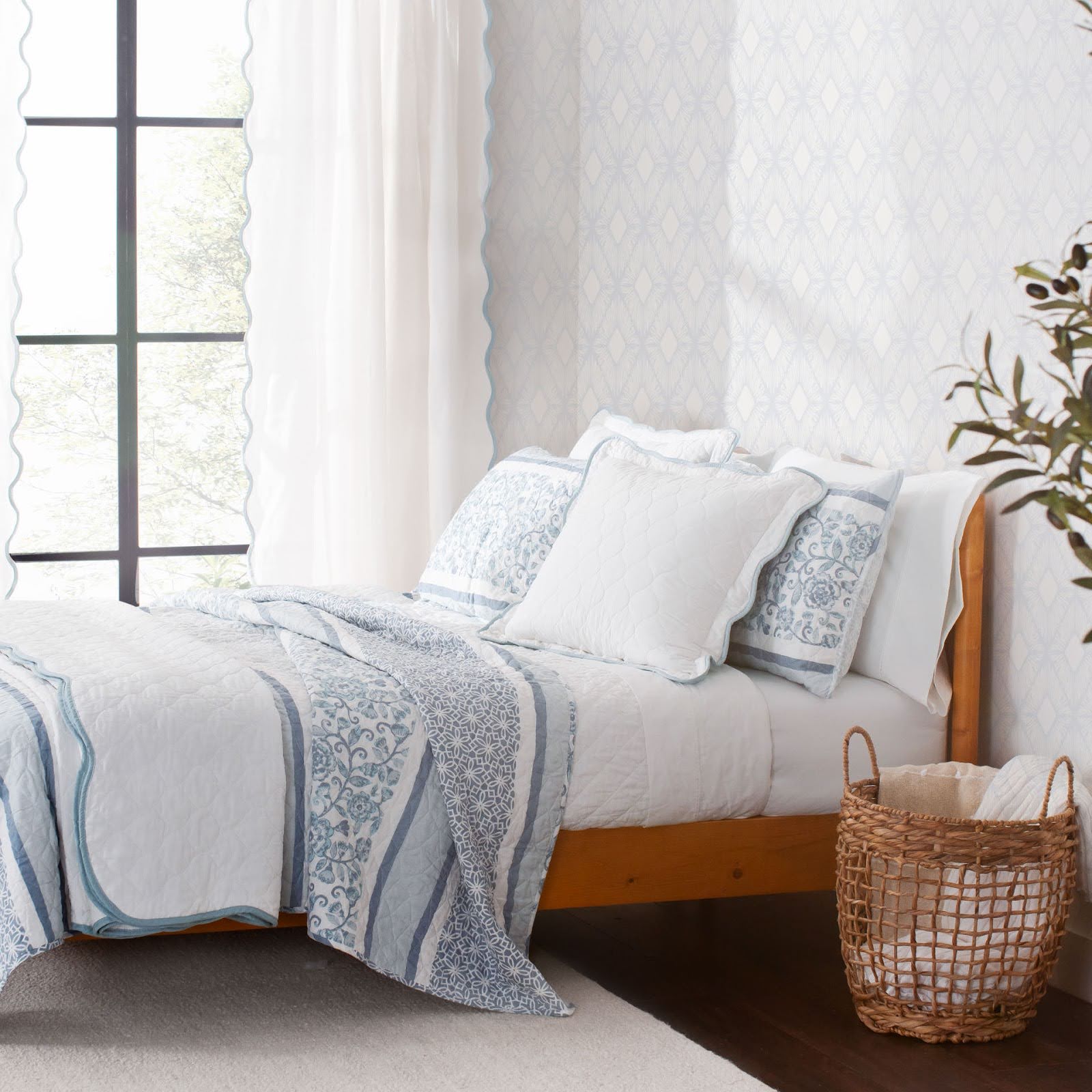 Bedding Bundle: Nisha Quilt + Coastal Chic Scalloped Edge Quilt + Ava Diamond Quilt