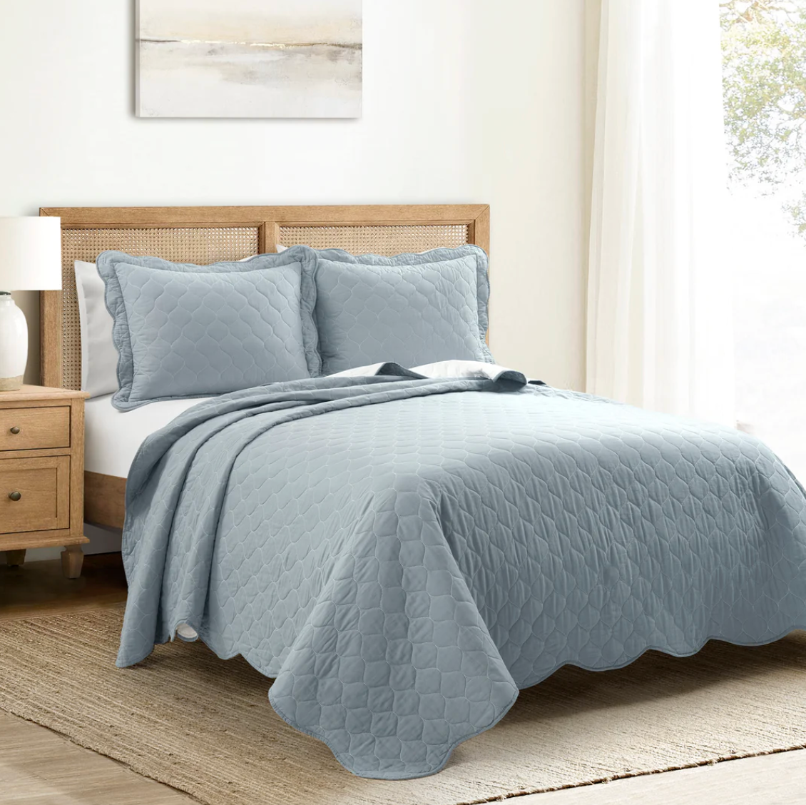 Coastal Chic Scalloped Edge Reversible Quilt 3 Piece Set