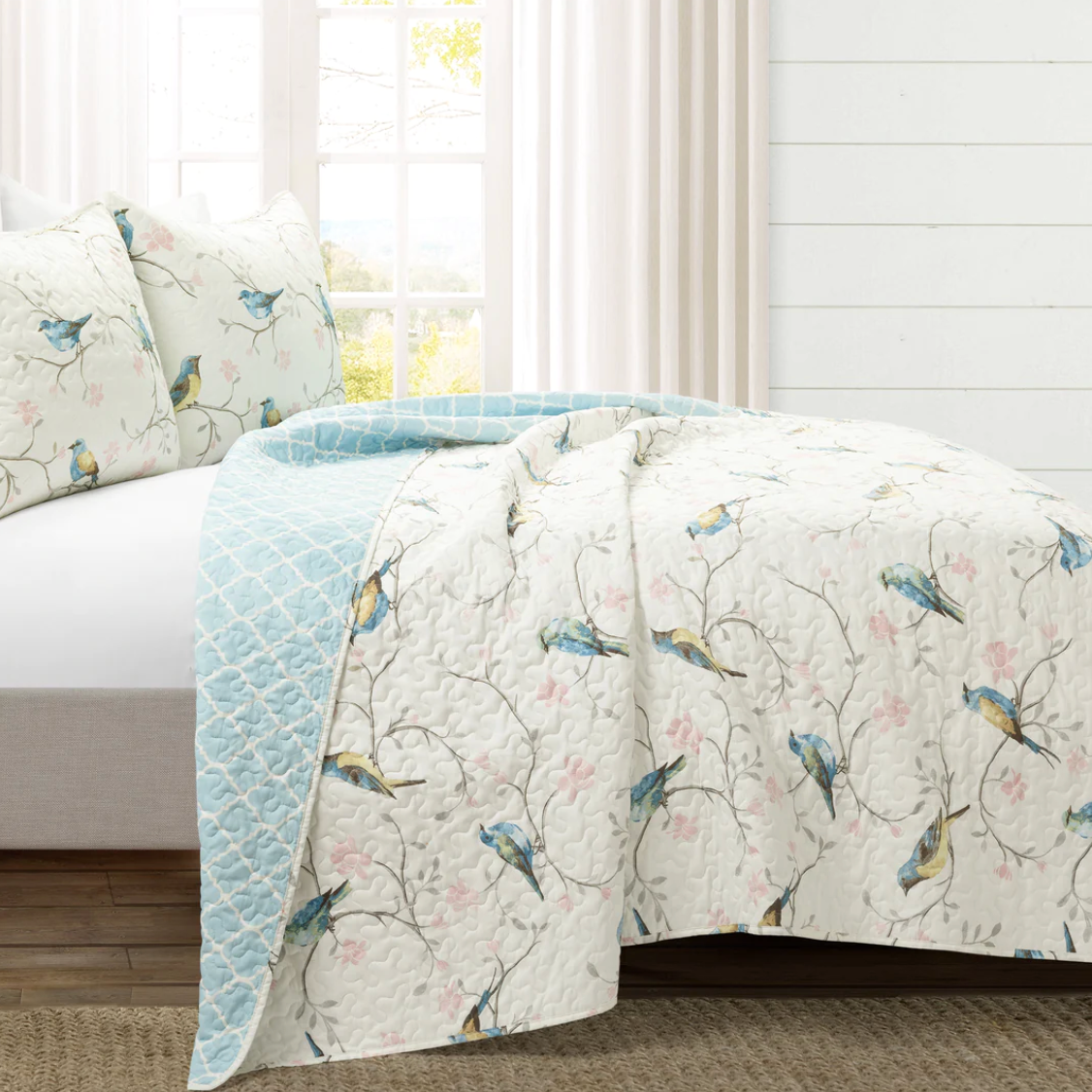 Botanical Bird & Flower Quilt 3 Piece Set