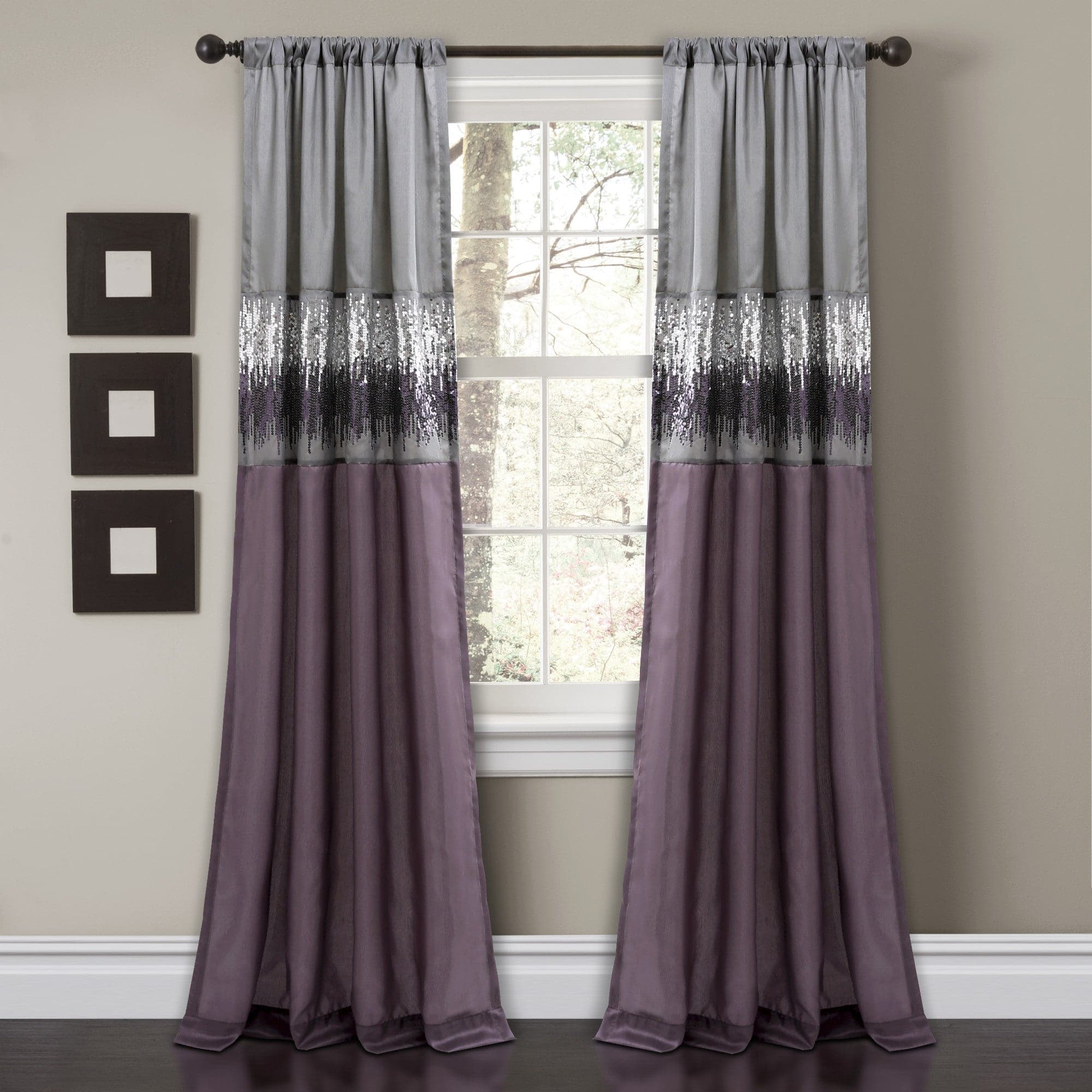 Двойные шторы фиолетовые с серым