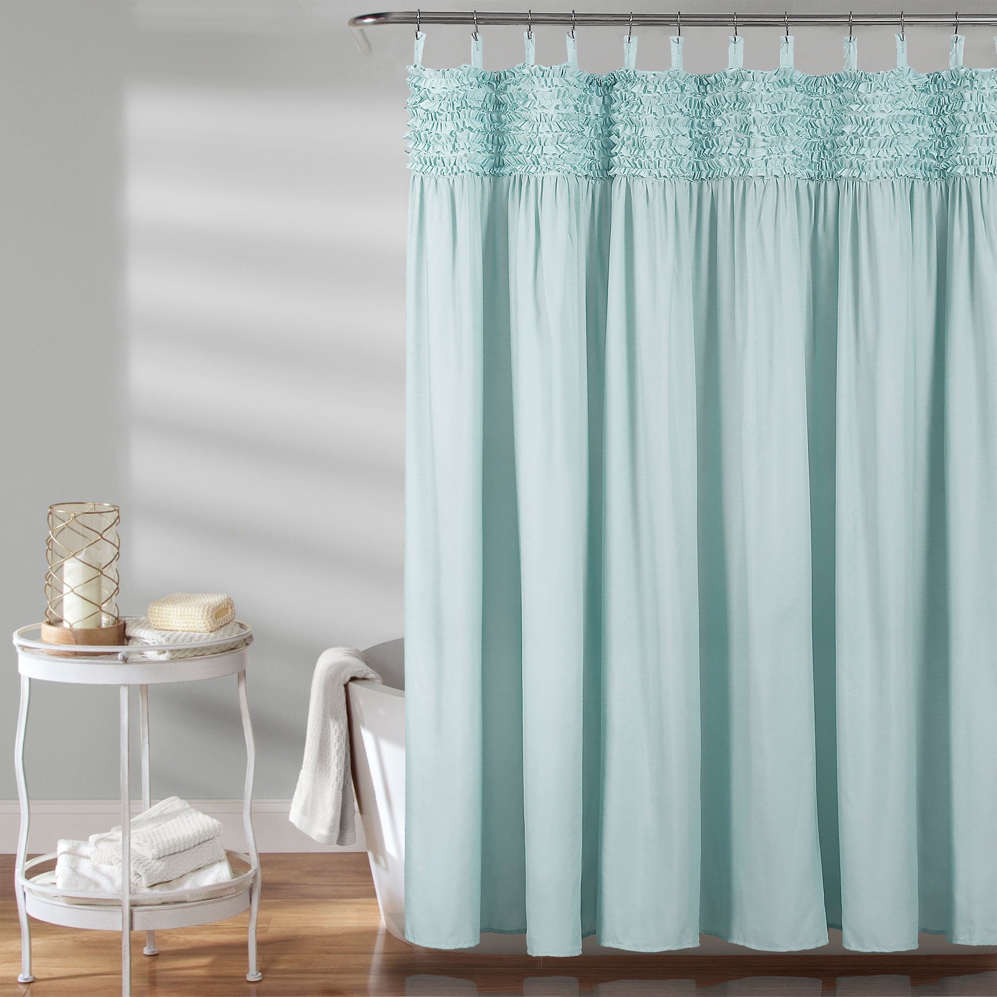 blue and green shower curtain