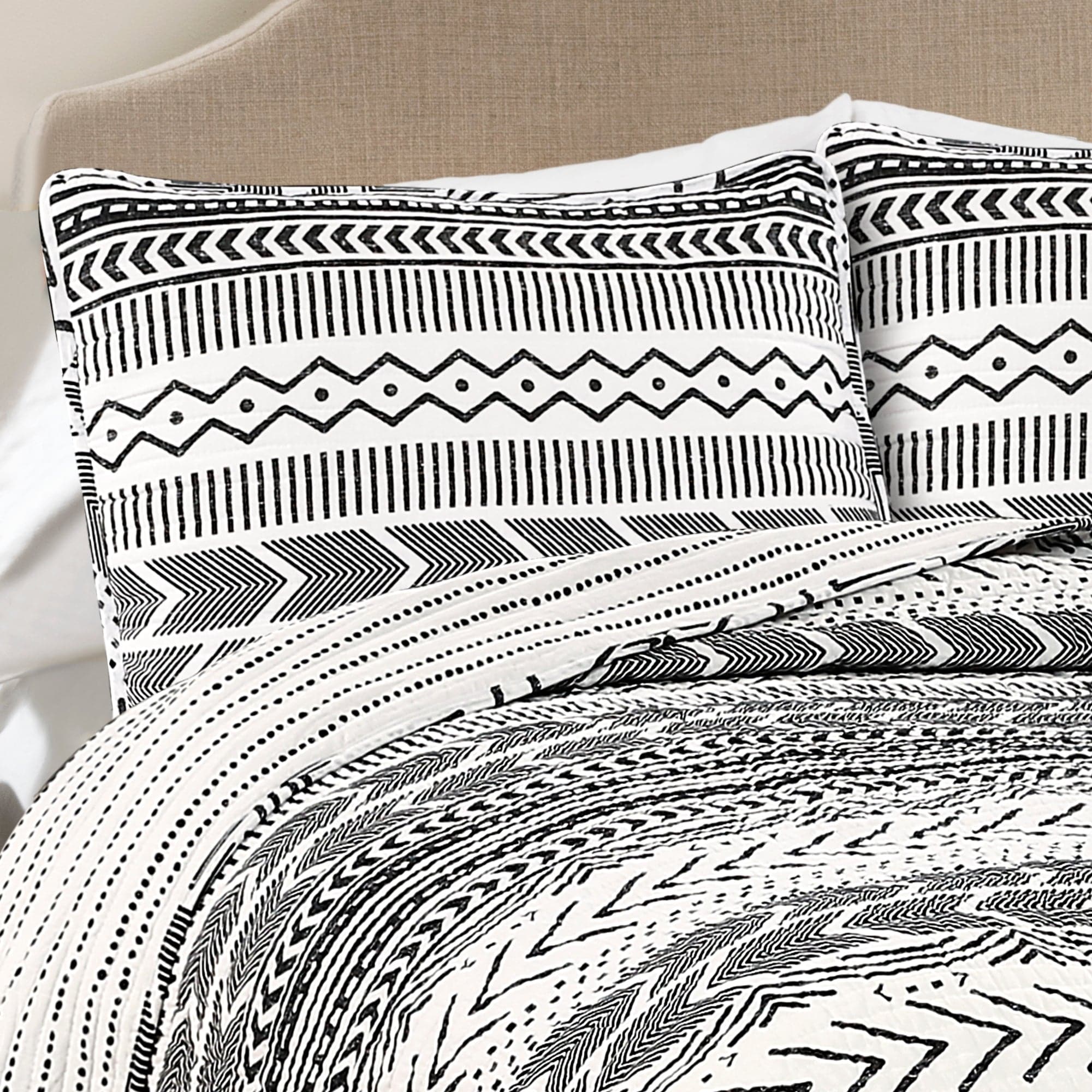 Lush Decor Hygge Geo 3 Piece Quilt Set Taupe & White King Lush Decor Hygge Geo 3 Piece Quilt Set Taupe & White King