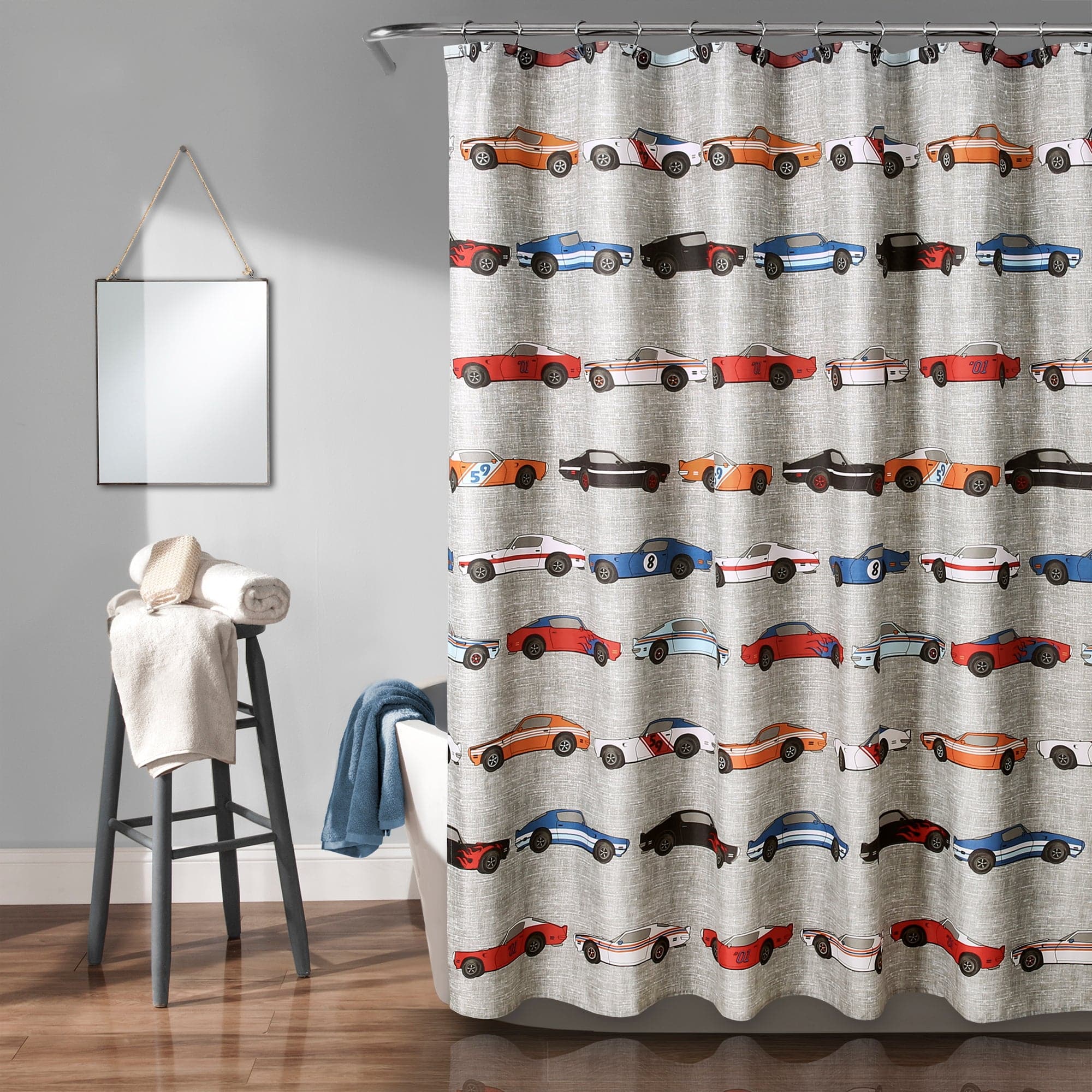 orange and grey shower curtain