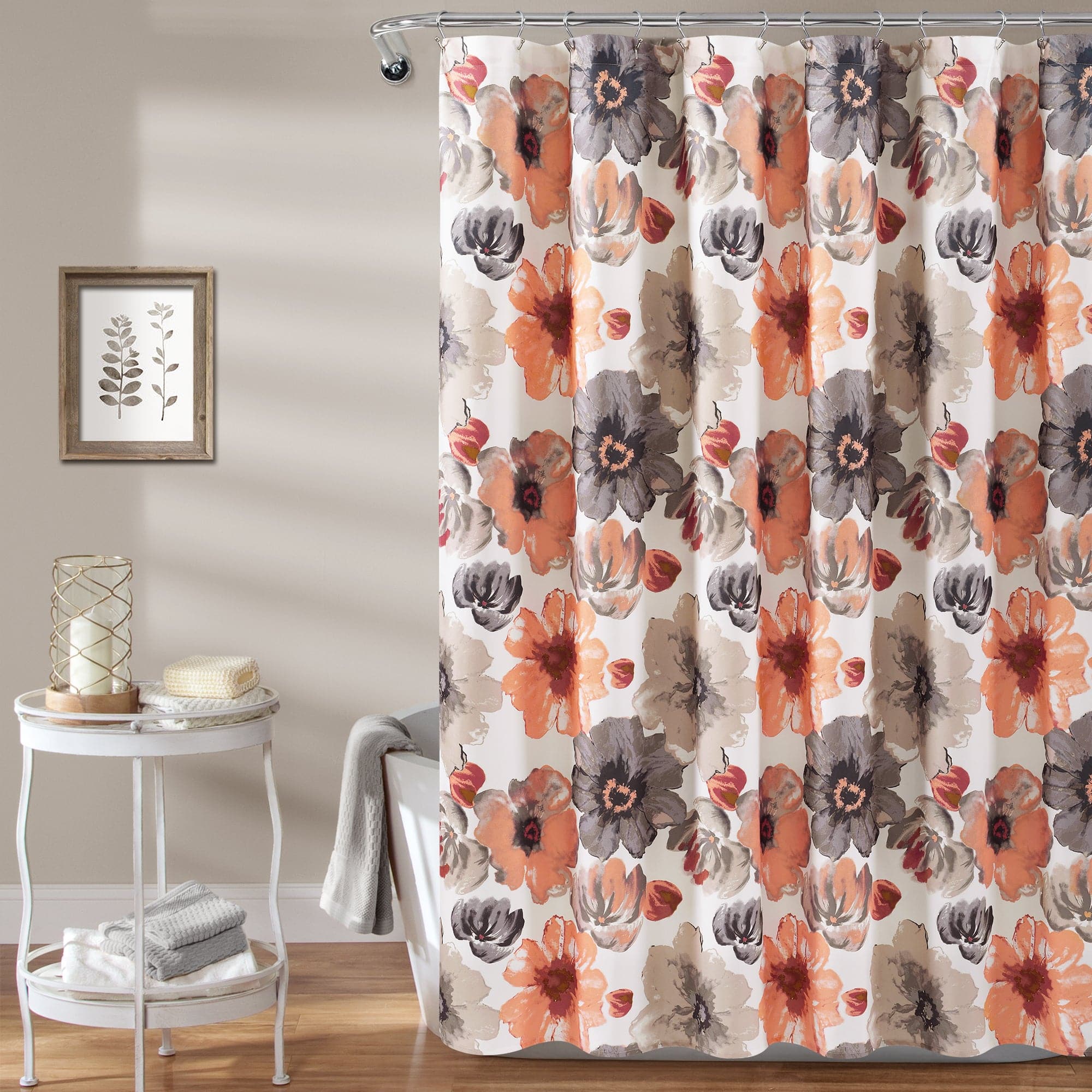 orange and gray shower curtain