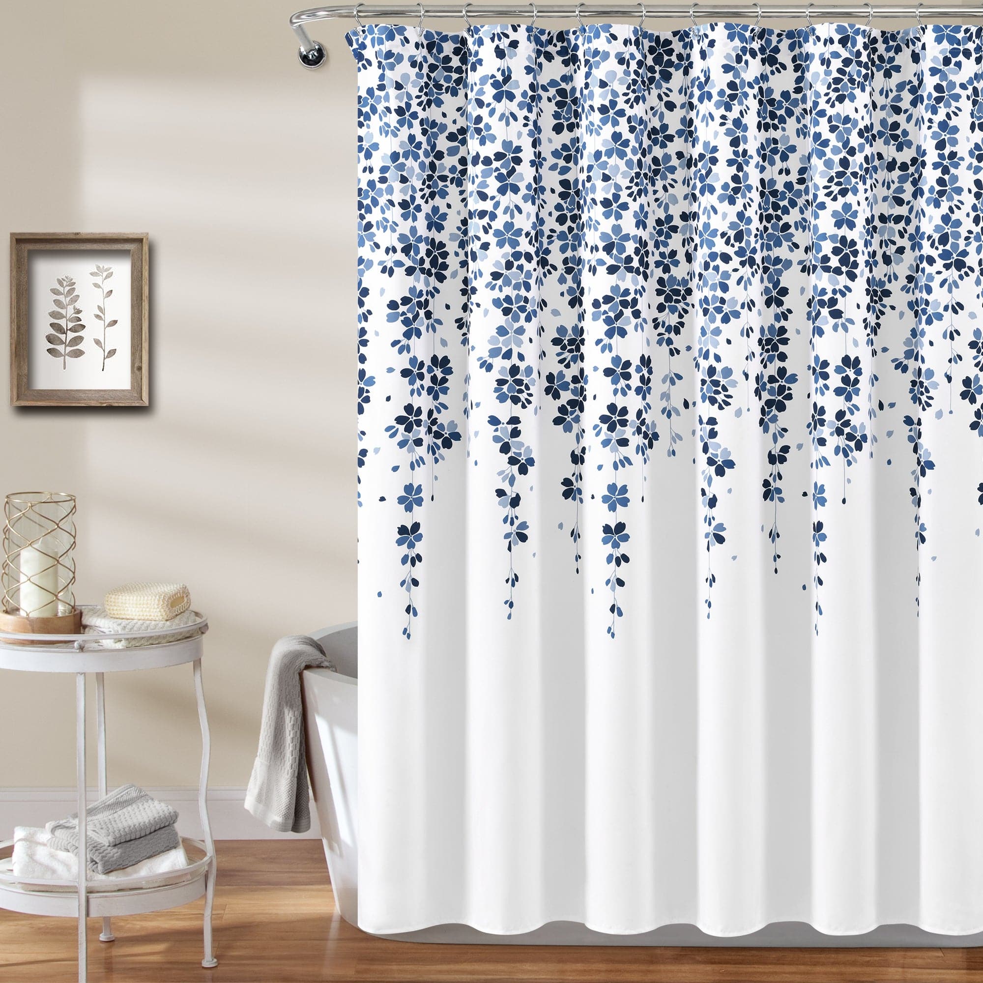 navy blue and yellow shower curtain