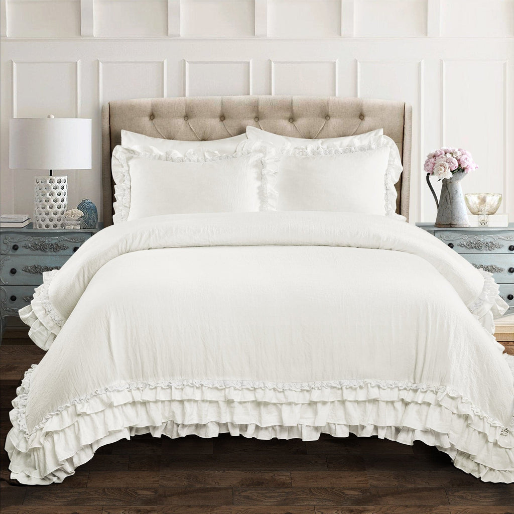 Ella Shabby Chic Ruffle Lace 3 Piece Comforter Set Lush Decor