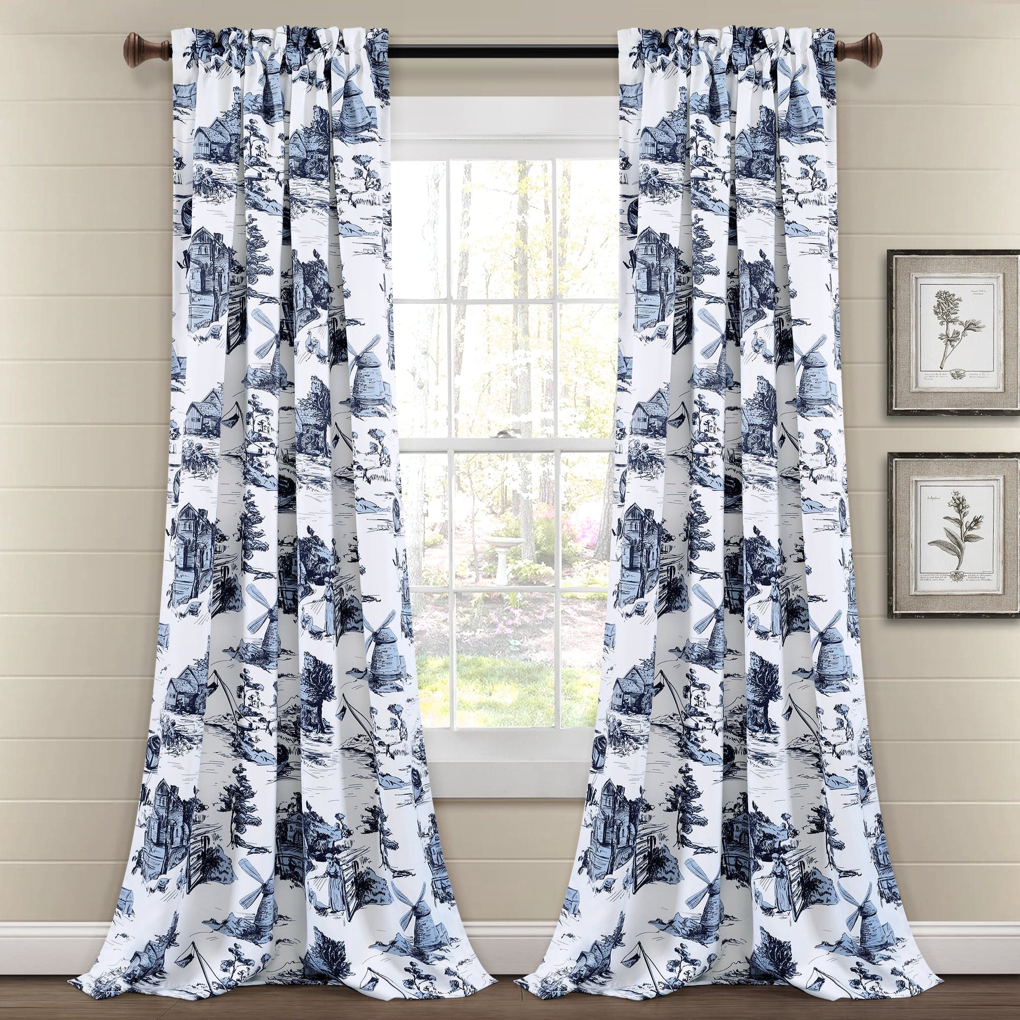 French Country Toile Room Darkening Window Curtain Set Lush Decor   16T005415 FRENCH COUNTRY TOILE WHITE BLUE WINDOW PANEL 52X84 2 PAIR 848742097069 