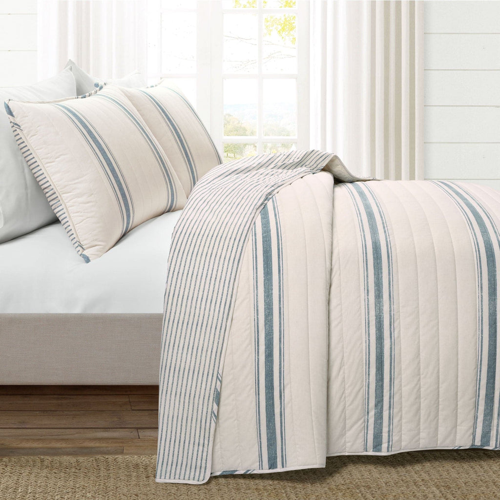 Farmhouse Stripe 3 Piece Reversible Cotton Quilt Set Lush Decor www