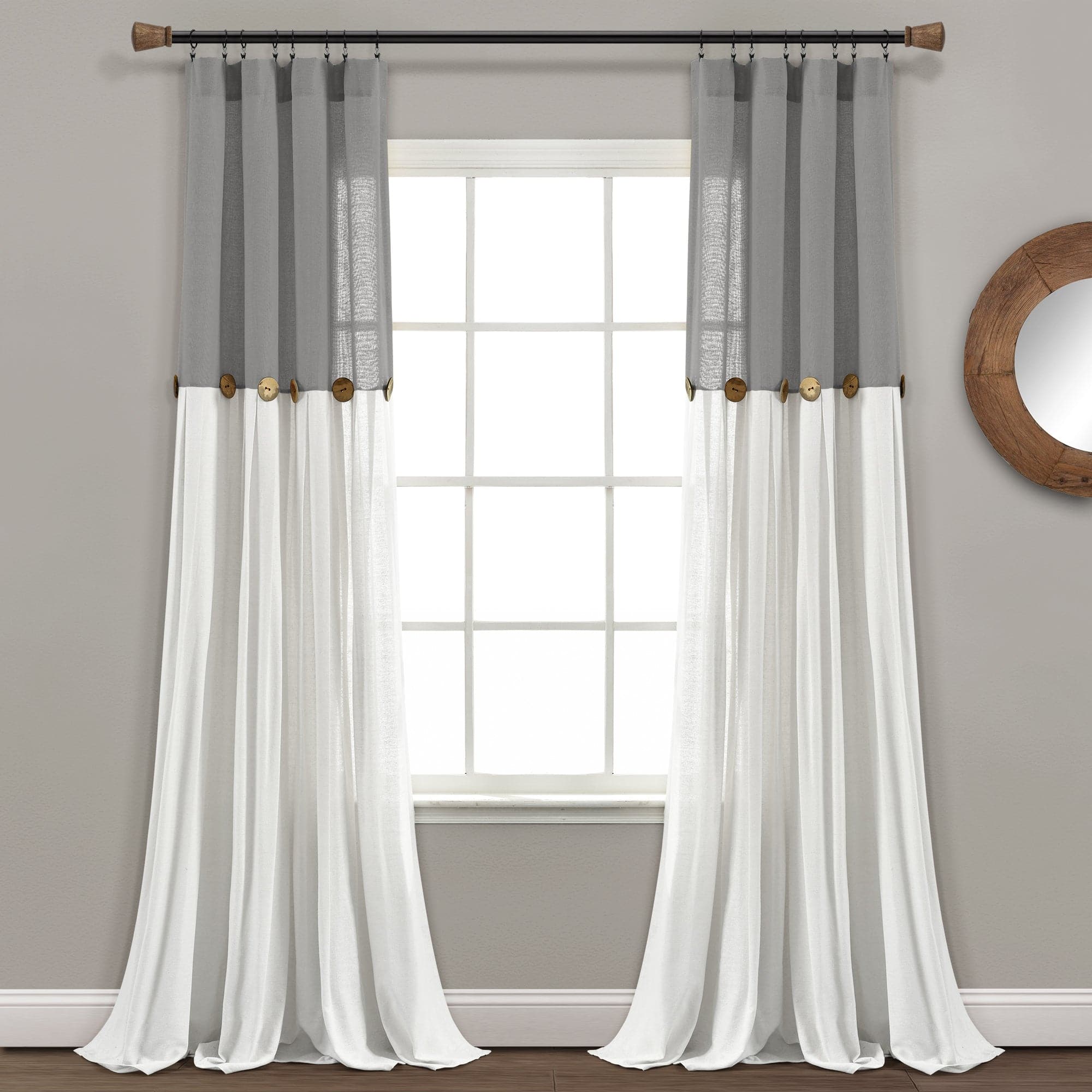 Linen Button Window Curtain Panel Lush Decor