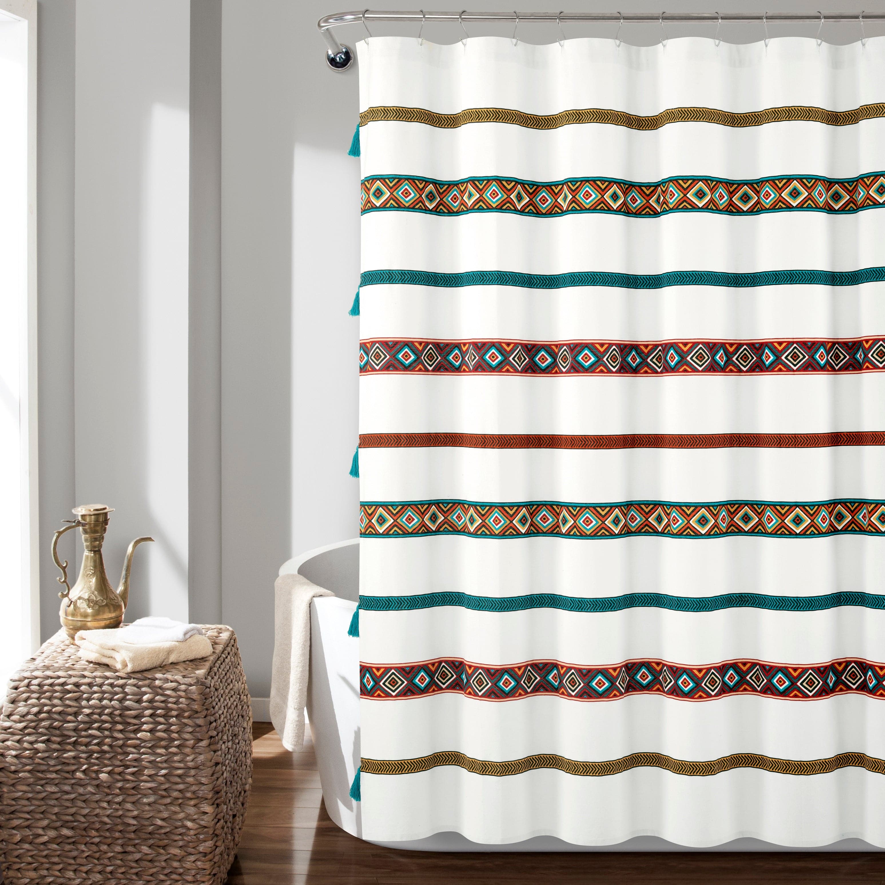 Ava Boho Stripe Tassel Yarn Dyed Eco-Friendly Recycled Cotton Blend Shower  Curtain | Lush Decor  – LushDecor