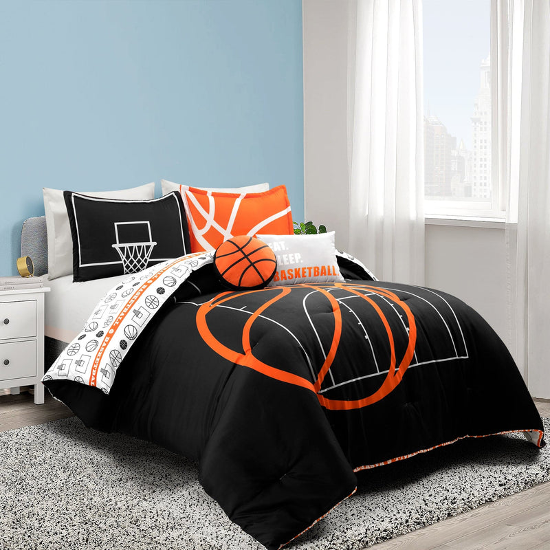 Affordable Bedding Online Lush Decor Www Lushdecor Com LushDecor   21T011999 BASKETBALL GAME 5 PC BLACK ORANGE COMFORTER FULL QUEEN 194938045537 800x 